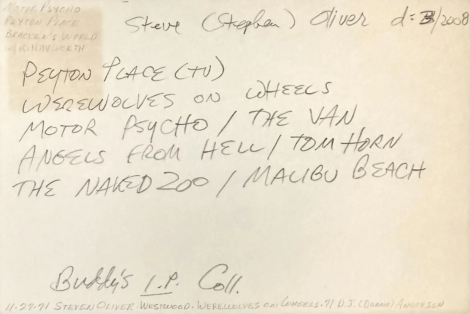 Stephen Oliver — STEPHEN OLIVER Signed Autograph 4x6 INDEX CARD Werewolves on Wheels MOTORPSYCHO, image 4