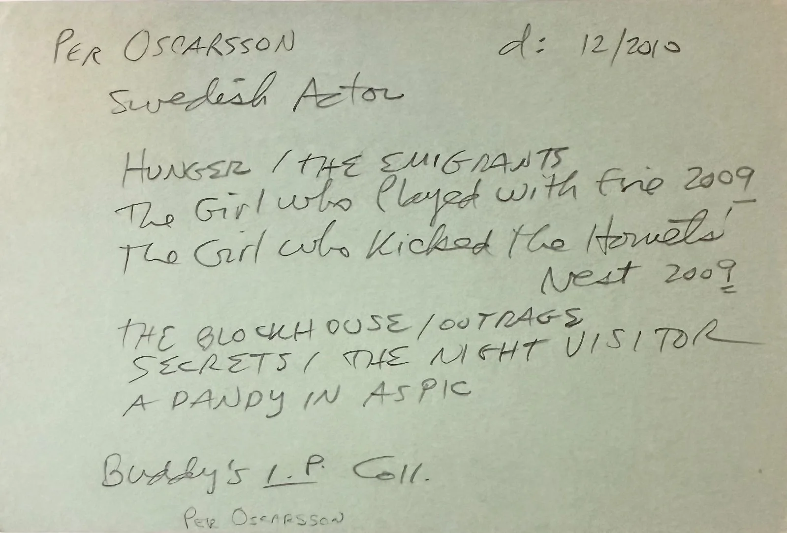 Per Oscarsson — PER OSCARSSON Signed Autographed 4x6 INDEX CARD Hunger Terror of Frankenstein, изображение 2