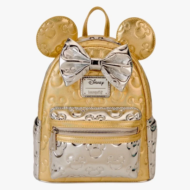 Minnie Mouse Gold And Silver Quilted Metallic Loungefly Backpack Brand New, image 2