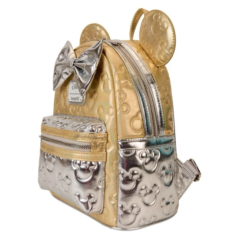 Minnie Mouse Gold And Silver Quilted Metallic Loungefly Backpack Brand New, image 3