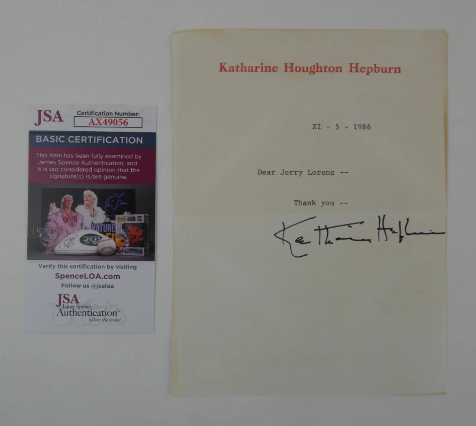 Katherine Hepburn — Katharine Hepburn Signed Typed Letter TLS Autographed 6x8 w/ Envelope, JSA COA
