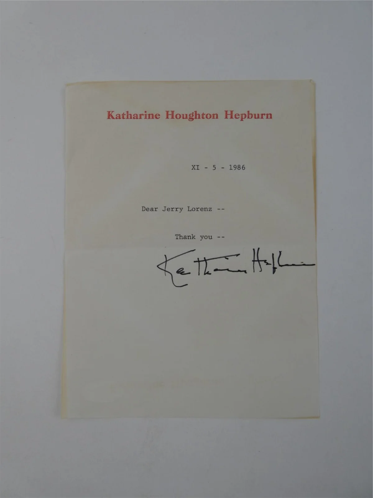 Katherine Hepburn — Katharine Hepburn Signed Typed Letter TLS Autographed 6x8 w/ Envelope, JSA COA, image 2