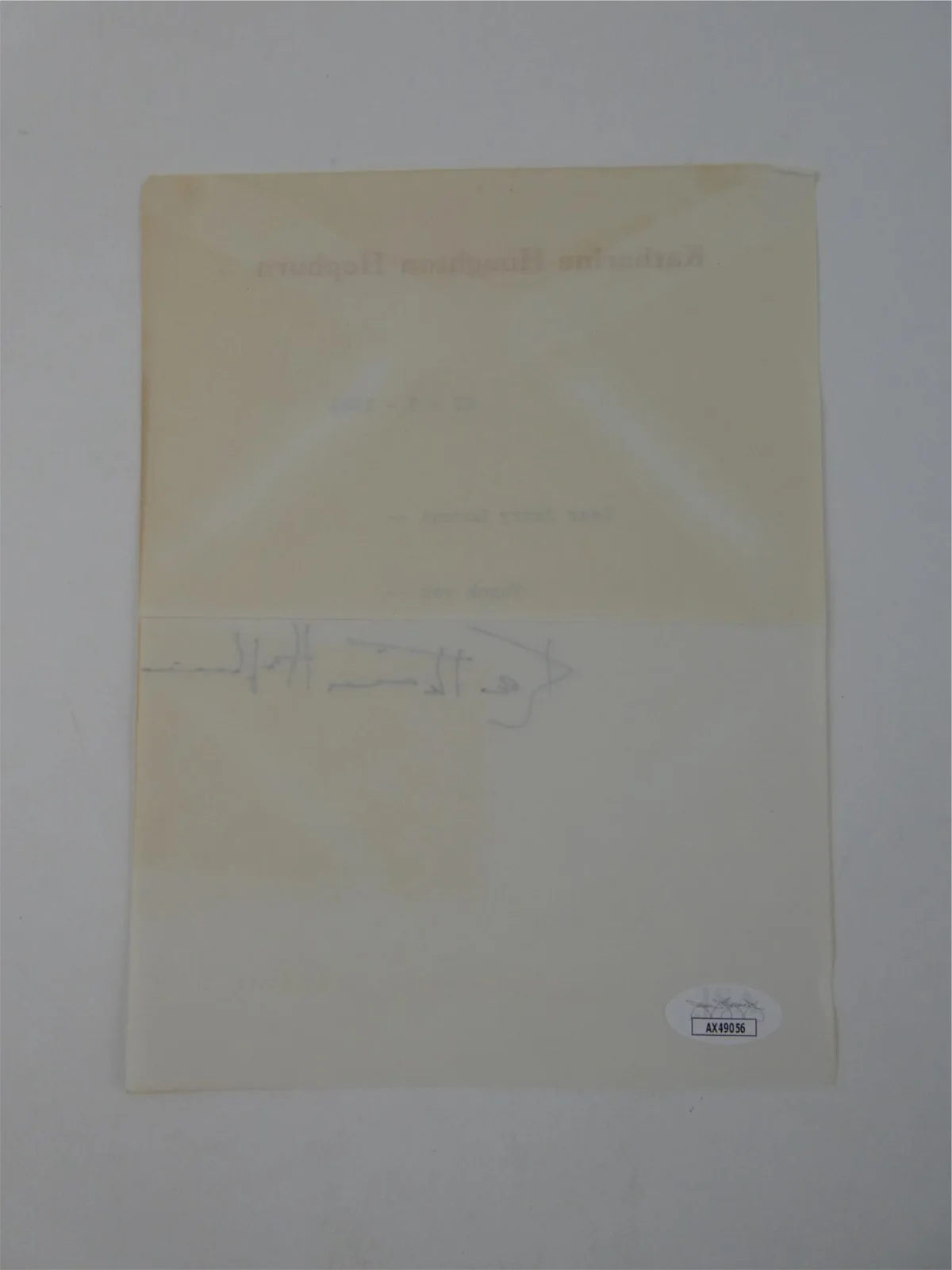 Katherine Hepburn — Katharine Hepburn Signed Typed Letter TLS Autographed 6x8 w/ Envelope, JSA COA, image 4