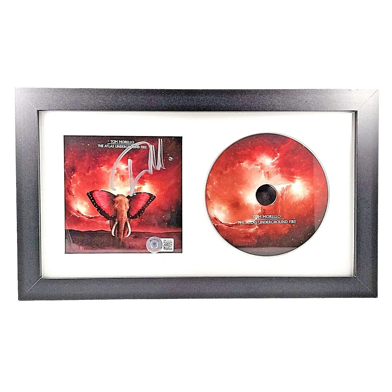 Tom Morello — Tom Morello Signed The Atlas Underground Fire CD Cover Framed Beckett BAS COA