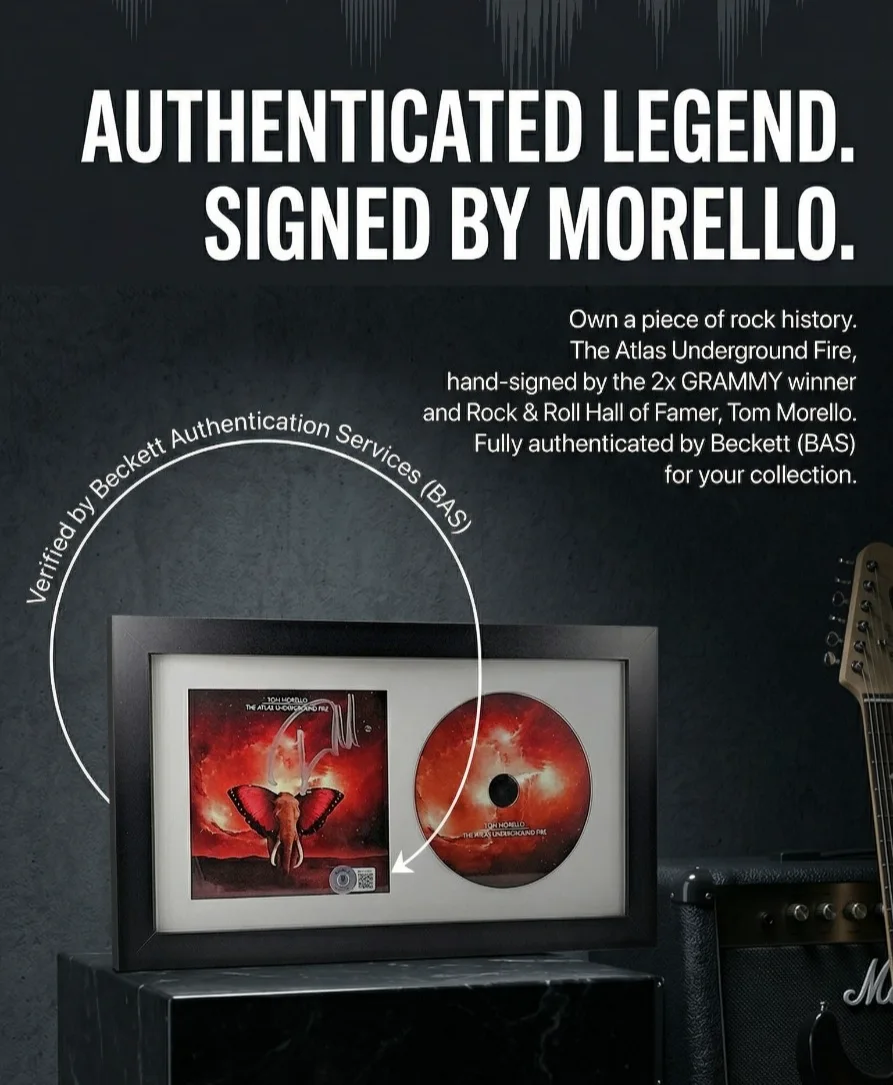 Tom Morello — Tom Morello Signed The Atlas Underground Fire CD Cover Framed Beckett BAS COA, image 2