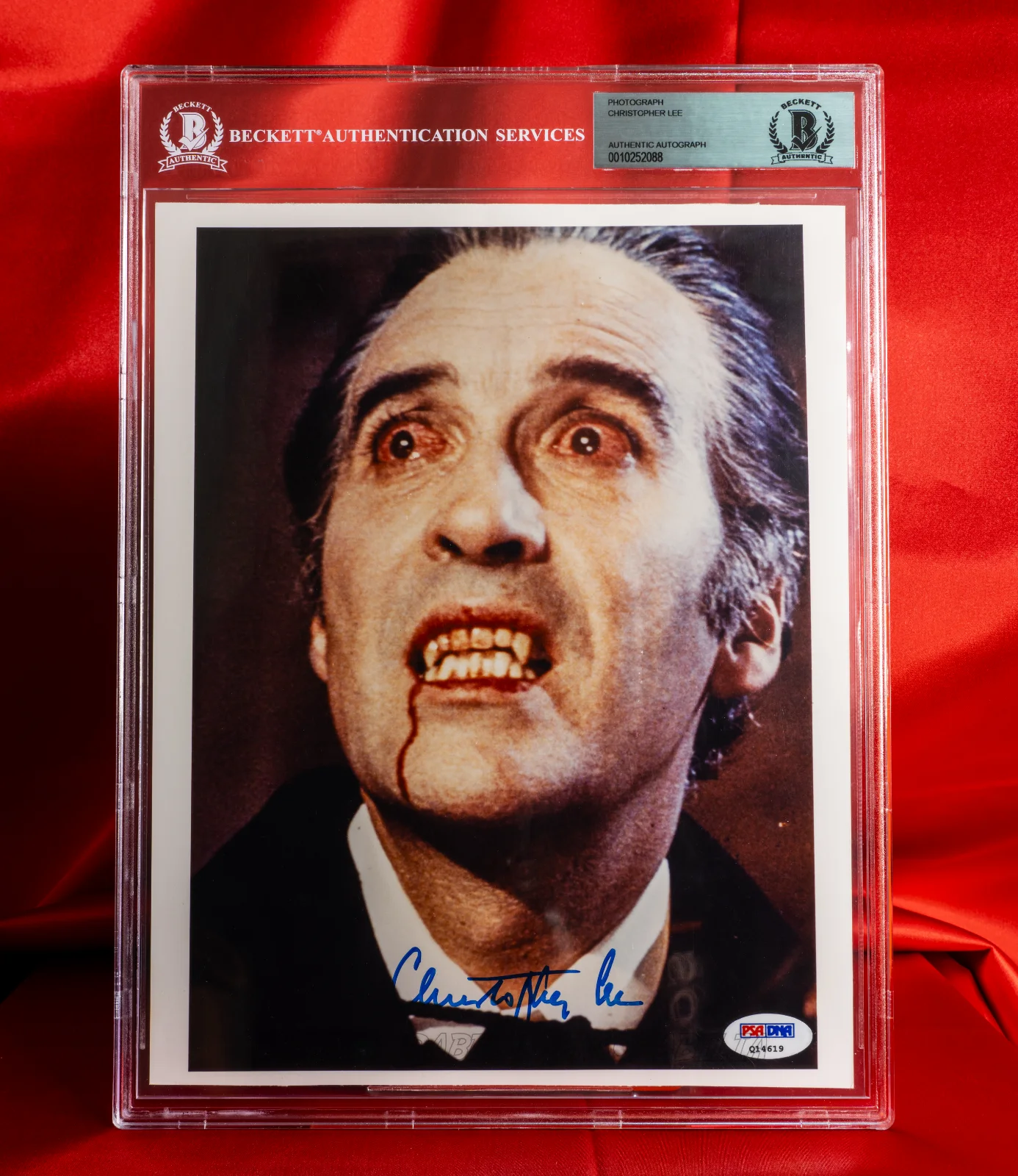 Christopher Lee — PSA BAS Signed CHRISTOPHER LEE DRACULA 8x10 | Dual Authenticated | Hammer Films