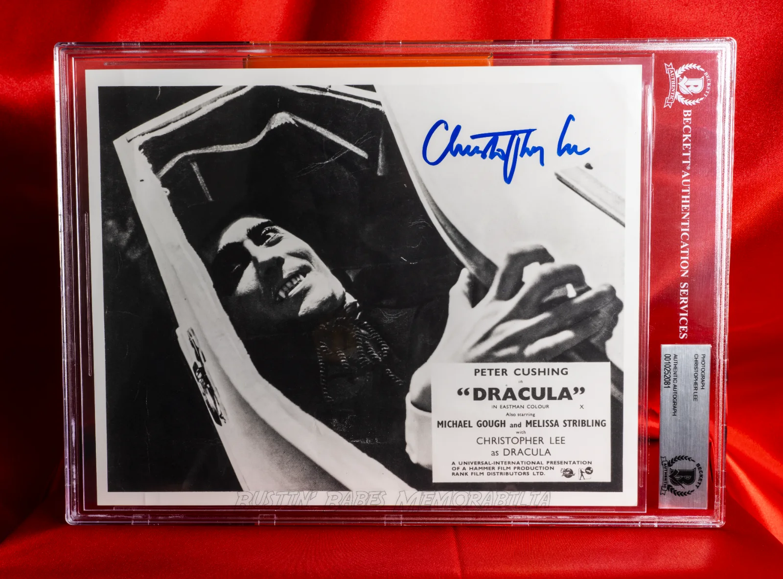 Christopher Lee — PSA BAS Signed CHRISTOPHER LEE 1958 Horror of Dracula Lobby Card | Hammer Films