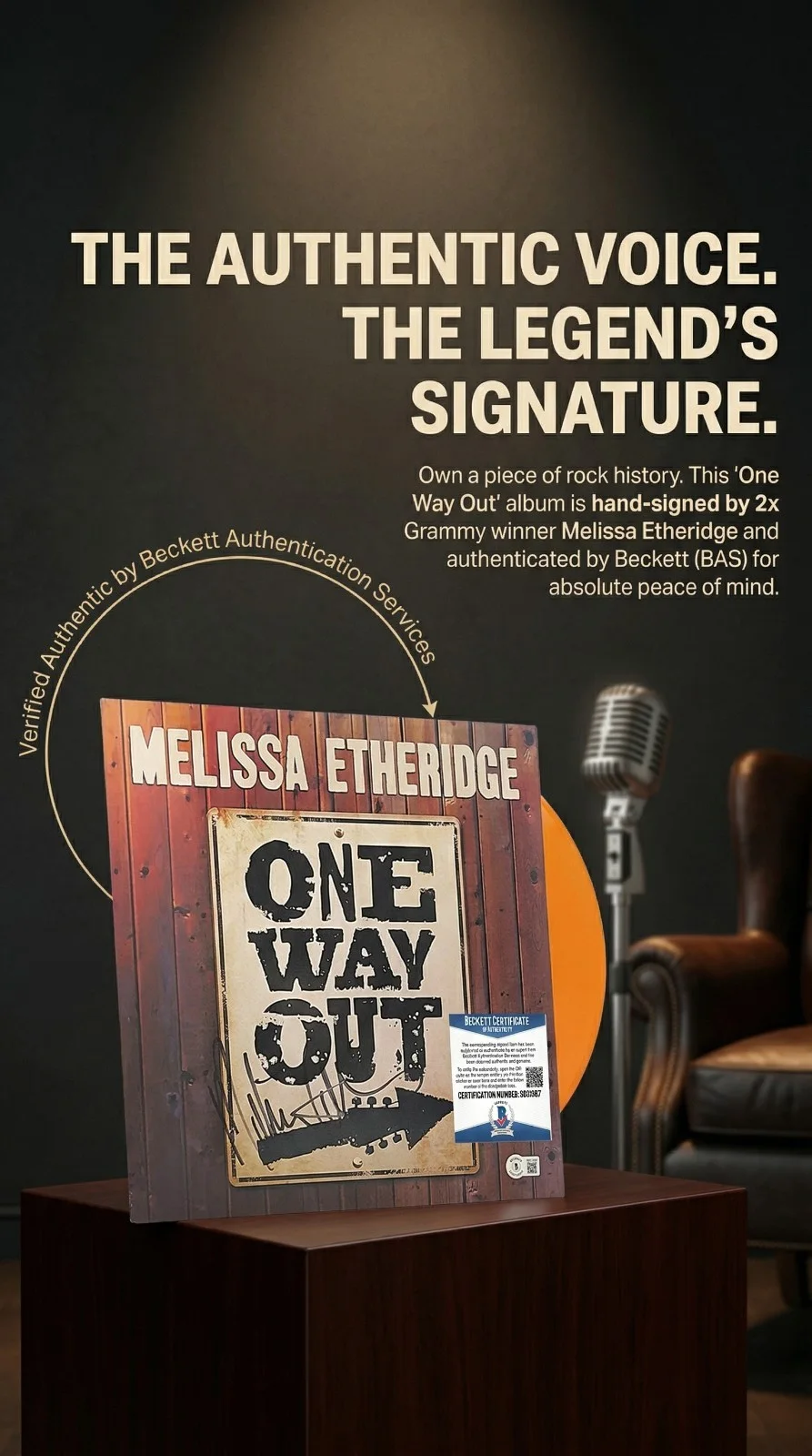 Melissa Etheridge — Melissa Etheridge Signed One Way Out Vinyl Record Album Cover Beckett BAS COA, image 2
