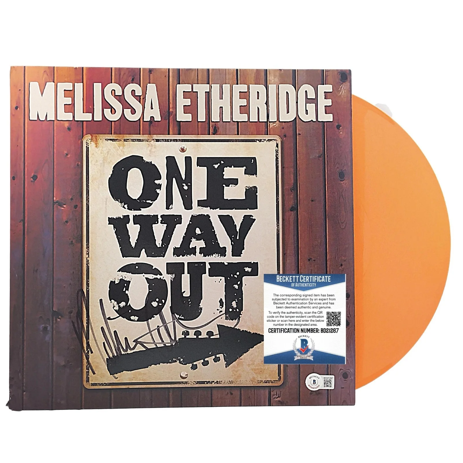 Melissa Etheridge — Melissa Etheridge Signed One Way Out Vinyl Record Album Cover Beckett BAS COA, image 3