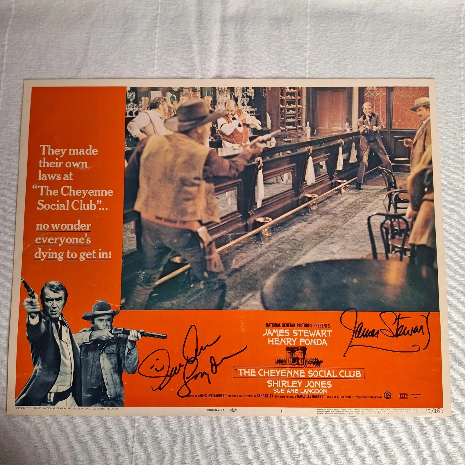 James Stewart & Sua Ane Langdon — JAMES STEWART & SUE ANE LANGDON Jointly Signed Lobby Card Photo Autograph w/ COA