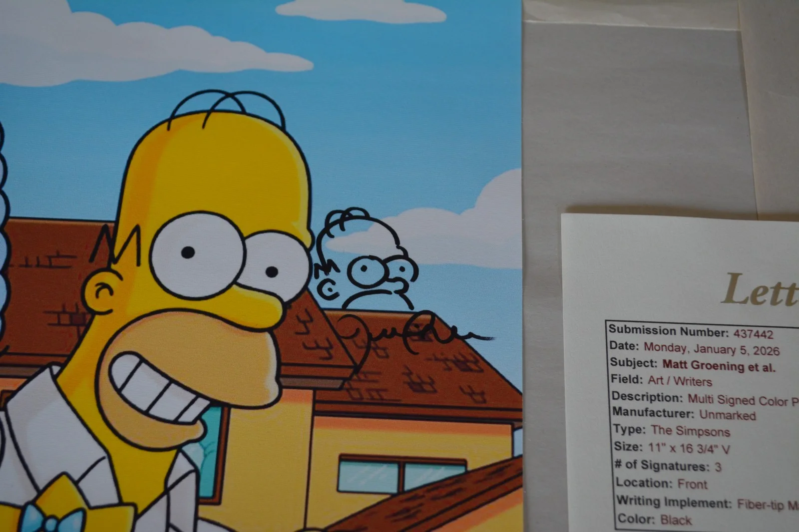 Matt Groening Simpsons Autographed 11x16 3/4 Vinyl Poster JSA Authentication, изображение 3