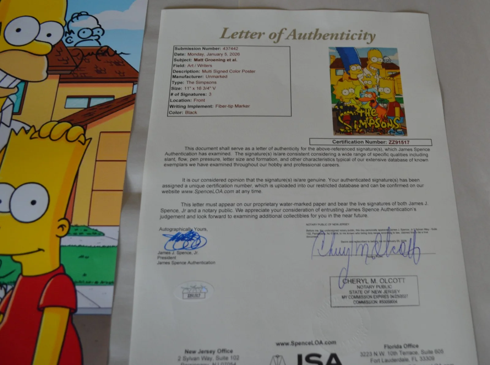 Matt Groening Simpsons Autographed 11x16 3/4 Vinyl Poster JSA Authentication, изображение 5