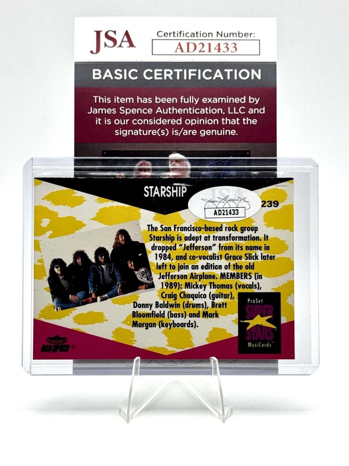 Donny Baldwin — Starship "ProSet Super Stars MusiCards" #239 Signed By Donny Baldwin w/COA JSA, изображение 2