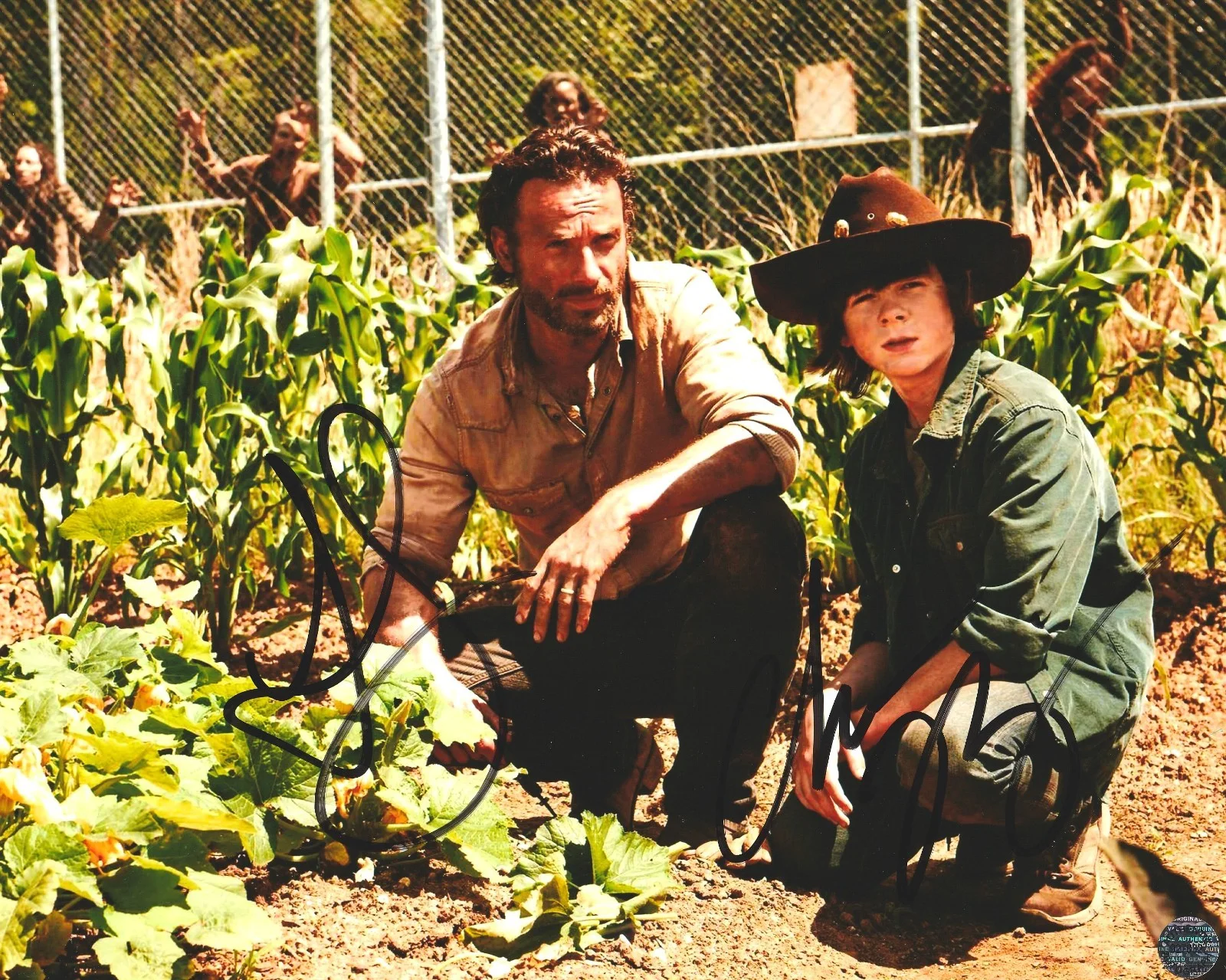 Andrew Lincoln & Chandler Riggs — Andrew Lincoln & Chandler Riggs Autographed The Walking Dead 8x10 Photo/COA/Holo