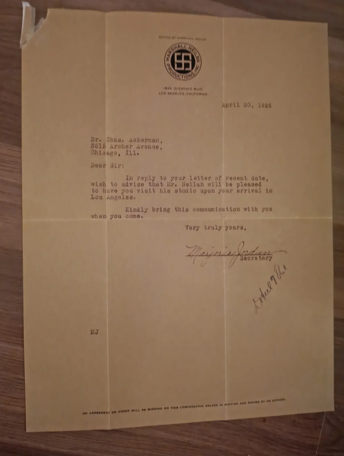 Harry Zelner, Marjorie Jordan — Golden Age Of Hollywood 100 Year Old - Two Studio Signatures., изображение 4