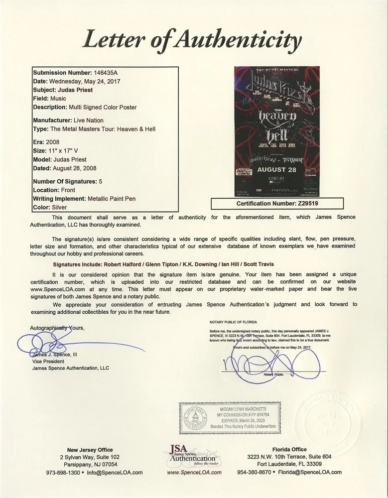Judas Priest 2008 tour signed x5 limited edition autographed GIG poster w/ JSA, изображение 2
