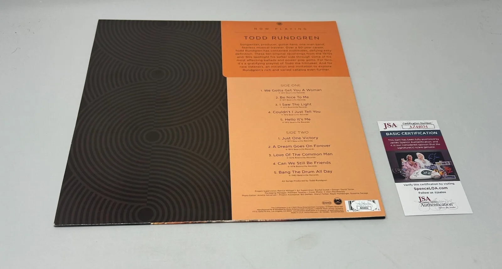 Todd Rundgren signed Now Playing Album JSA COA, image 2
