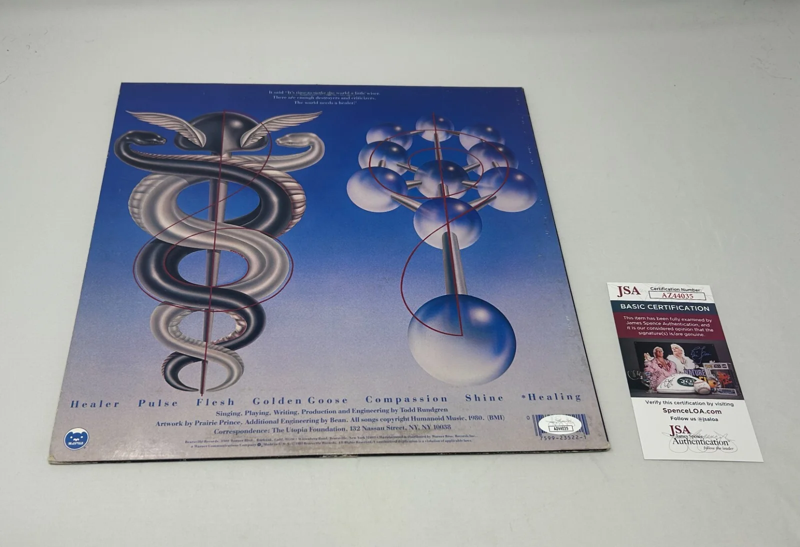 Todd Rundgren signed Healing Album JSA COA, image 2