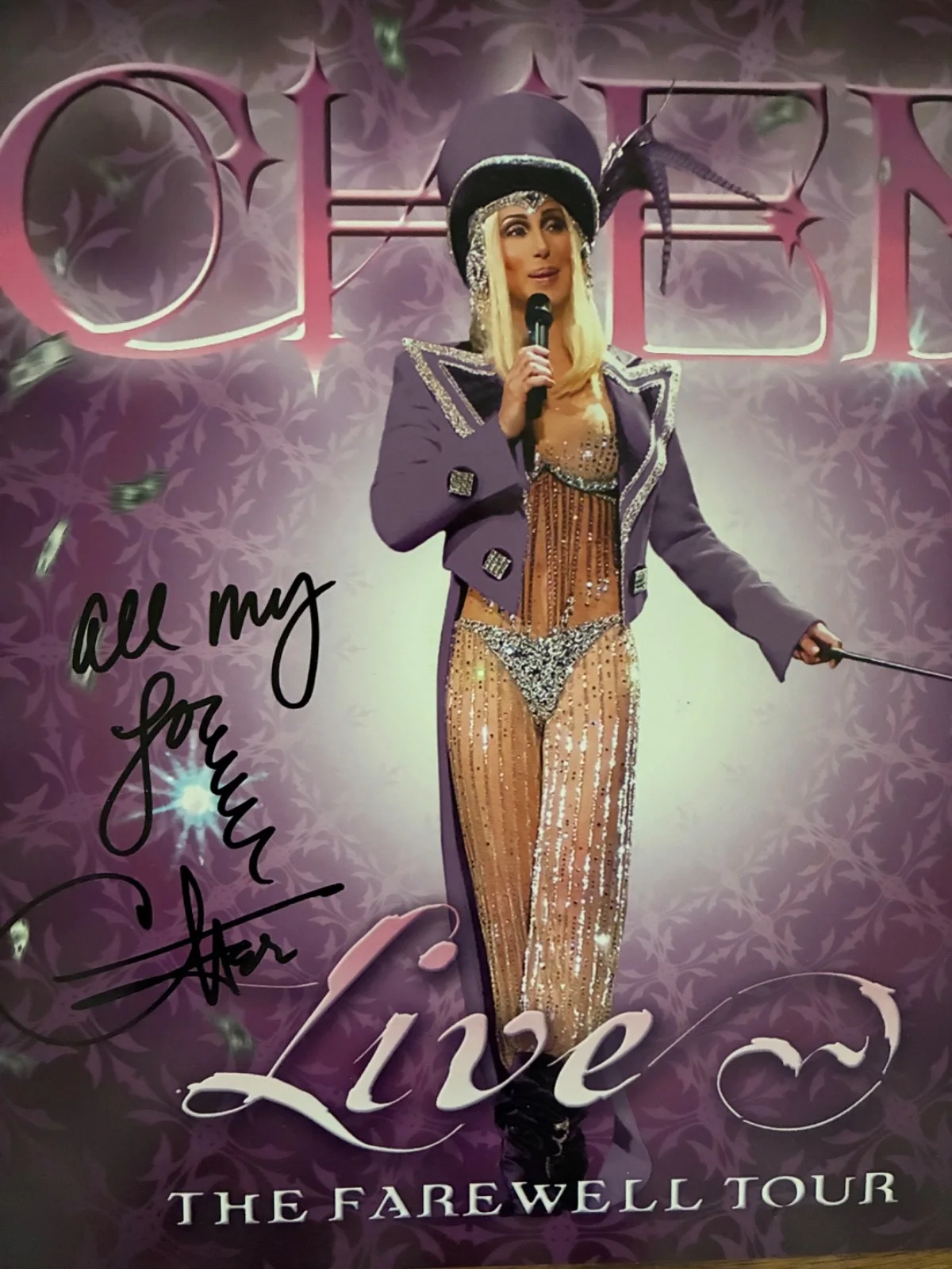 CHER Signed Autograph "ALL MY LOVE" Inscribed Farewell Tour Ringmaster Photo, image 2