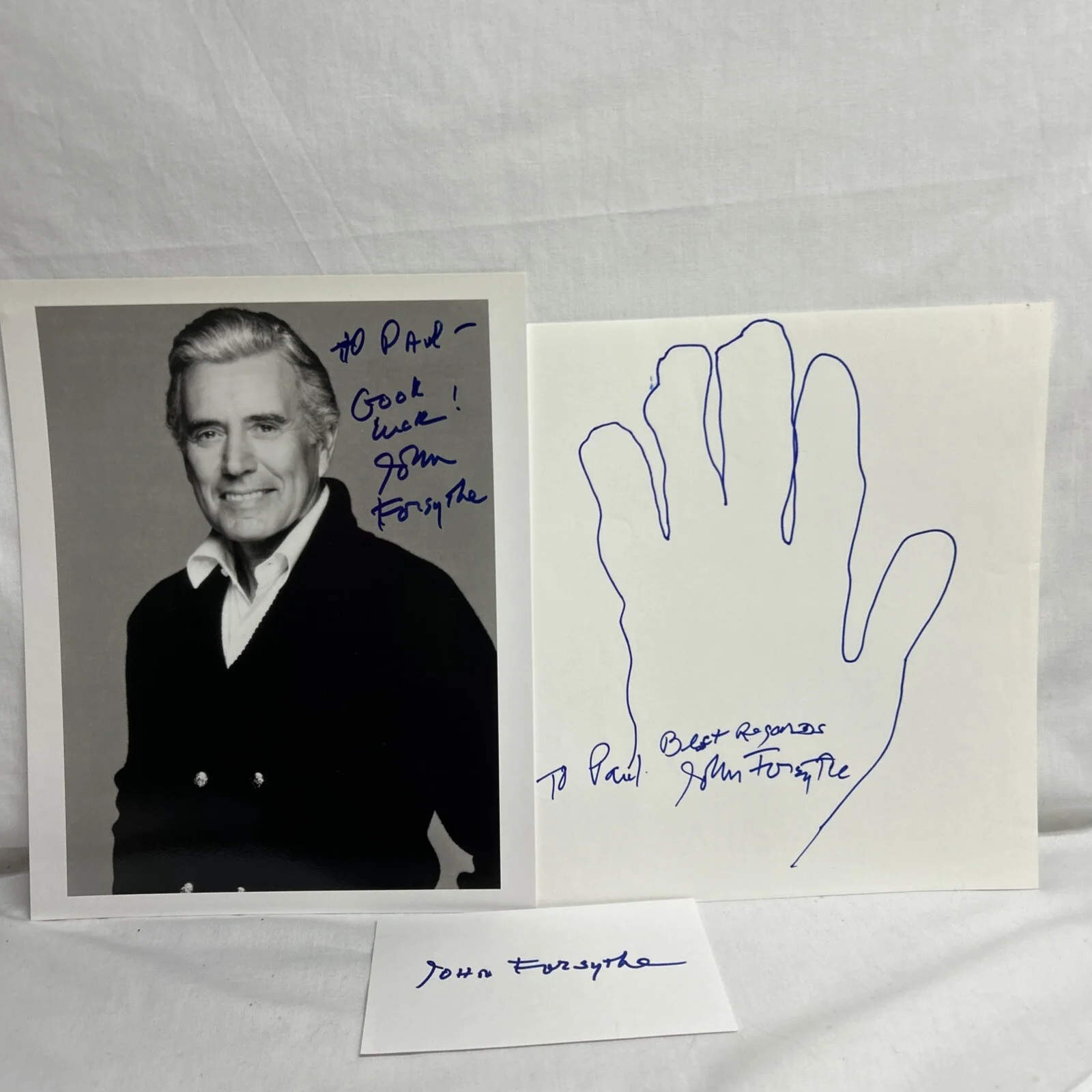 John Forsythe — John Forsythe Actor 8x10 B/W Picture w Index Card & Traced Hand Signed Original