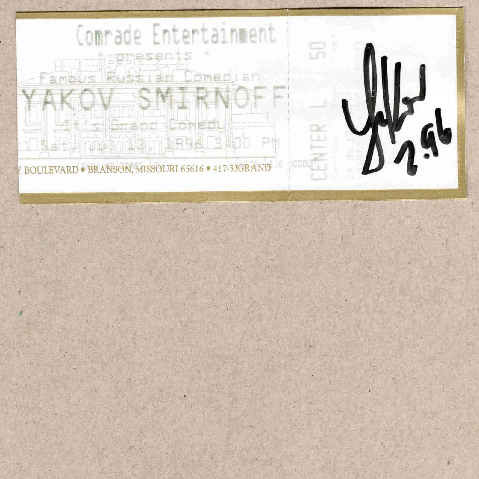 1996 Yakov Smirnoff Signed Autograph w/Fan Taken 5 x 3.5 OOAK Photo Ticket Stub, изображение 2