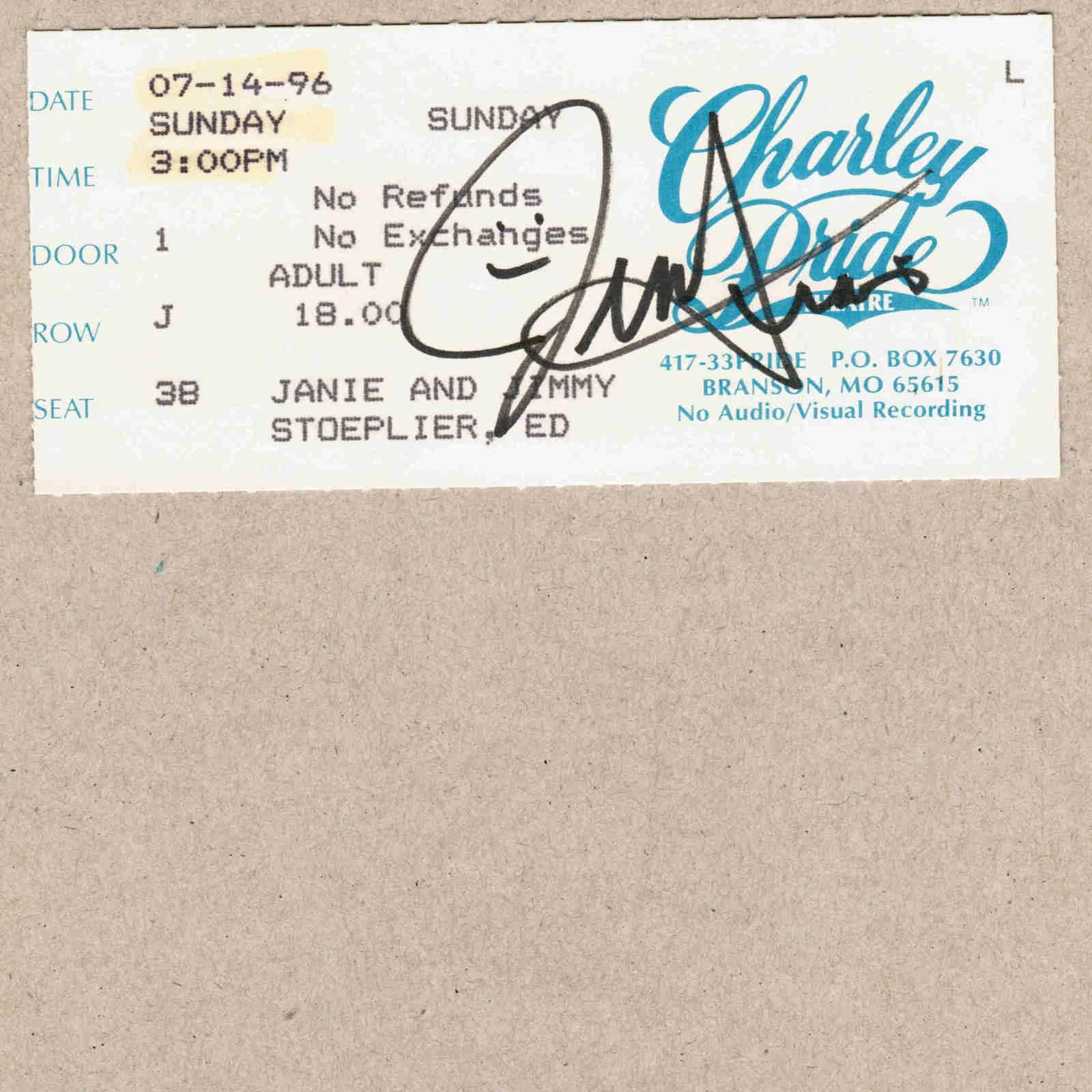 1996 Jimmy Sturr Signed Autograph w/Fan Taken 5 x 3.5 OOAK Photo Ticket Stub VTG, изображение 2