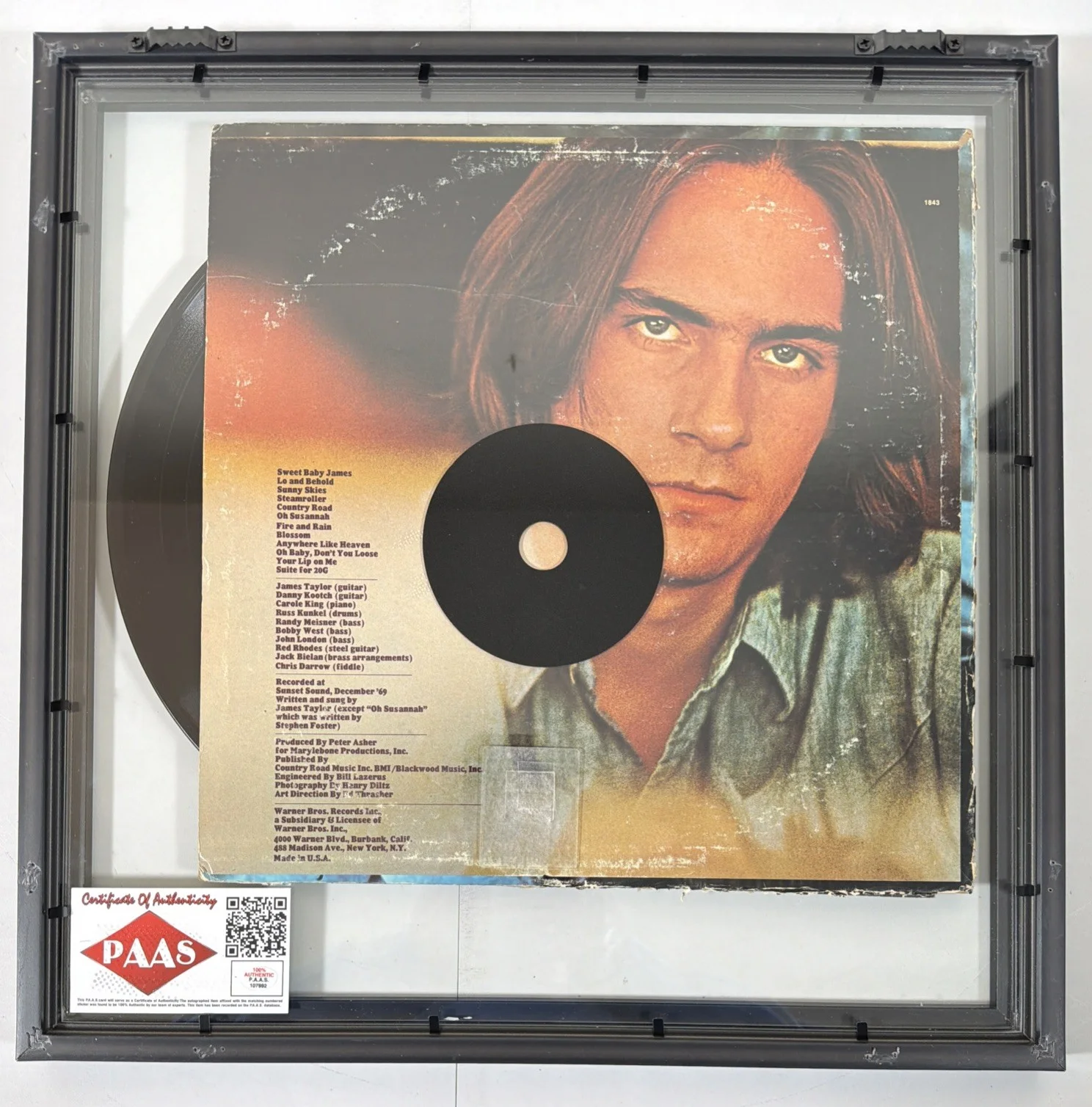 James Taylor Framed/Signed Record Album Vinyl Sweet Baby James w/ COA - PAAS, изображение 5