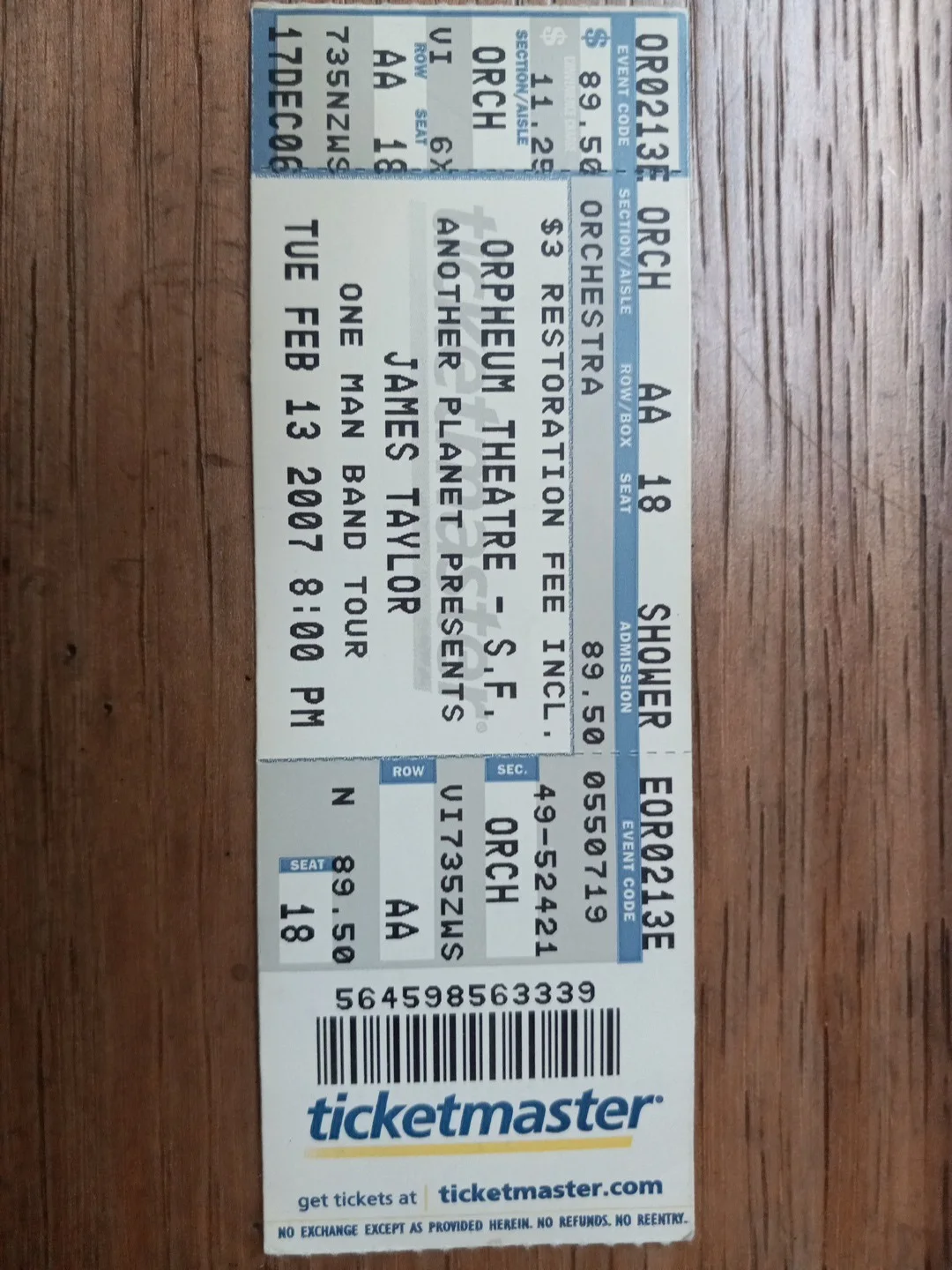 JAMES TAYLOR Signed Autographed Album Cover JT w/ 2007 SF concert ticket, изображение 2