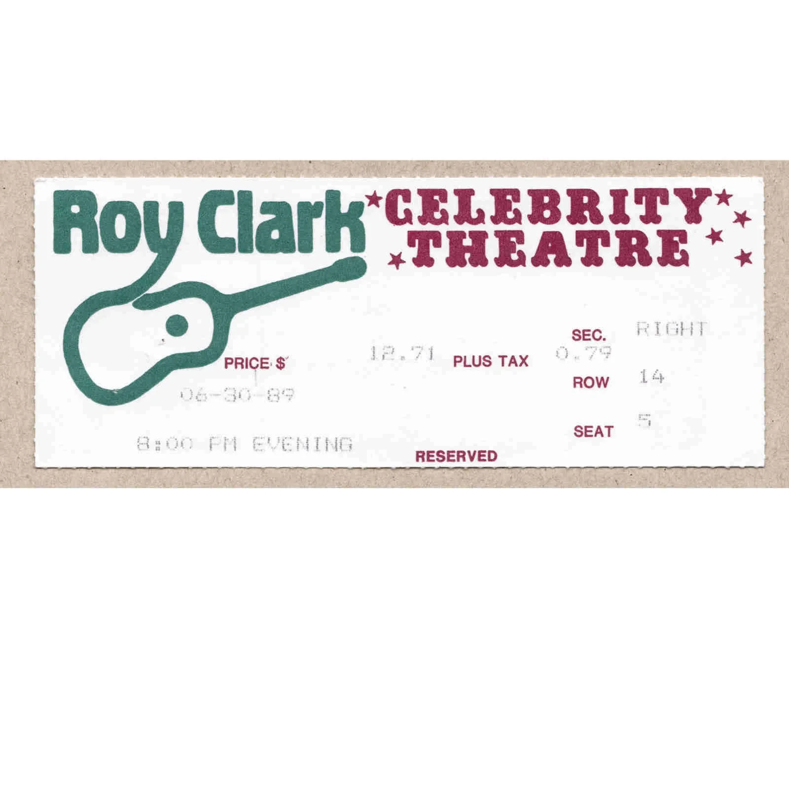 1989 Roy Clark Signed Autograph w/Fan Taken 5 x 3.5 OOAK Photo Ticket Stub VTG, изображение 3