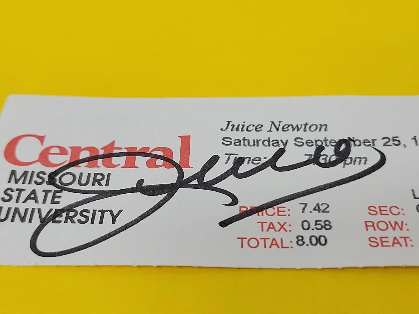 Juice Newton Central MO State University CMSU UCM Concert Ticket Autograph RARE, image 3