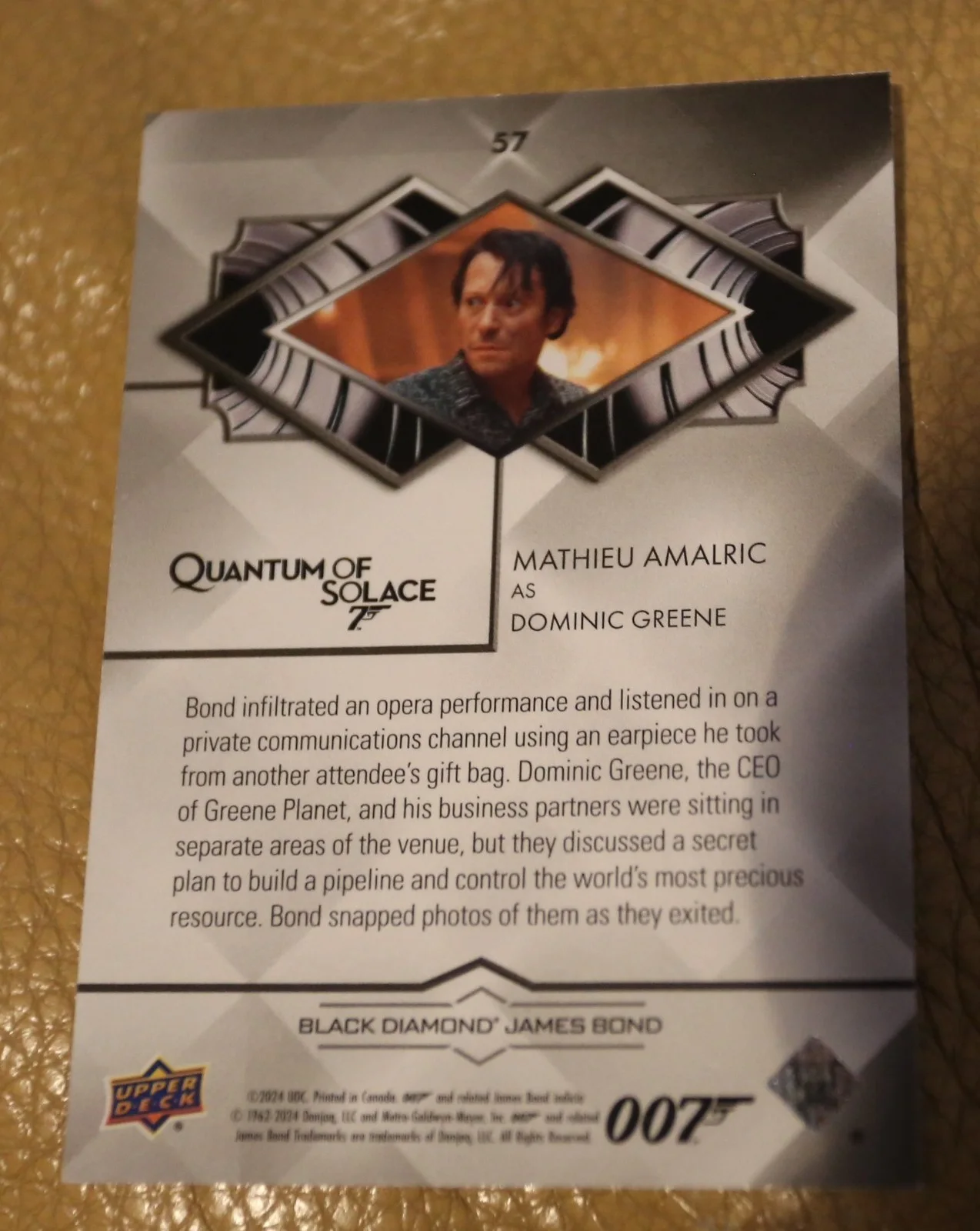 JAMES BOND NUMBER 150 of 199 MATHIEU AMALRIC BLACK DIAMOND TRADING CARD, image 2