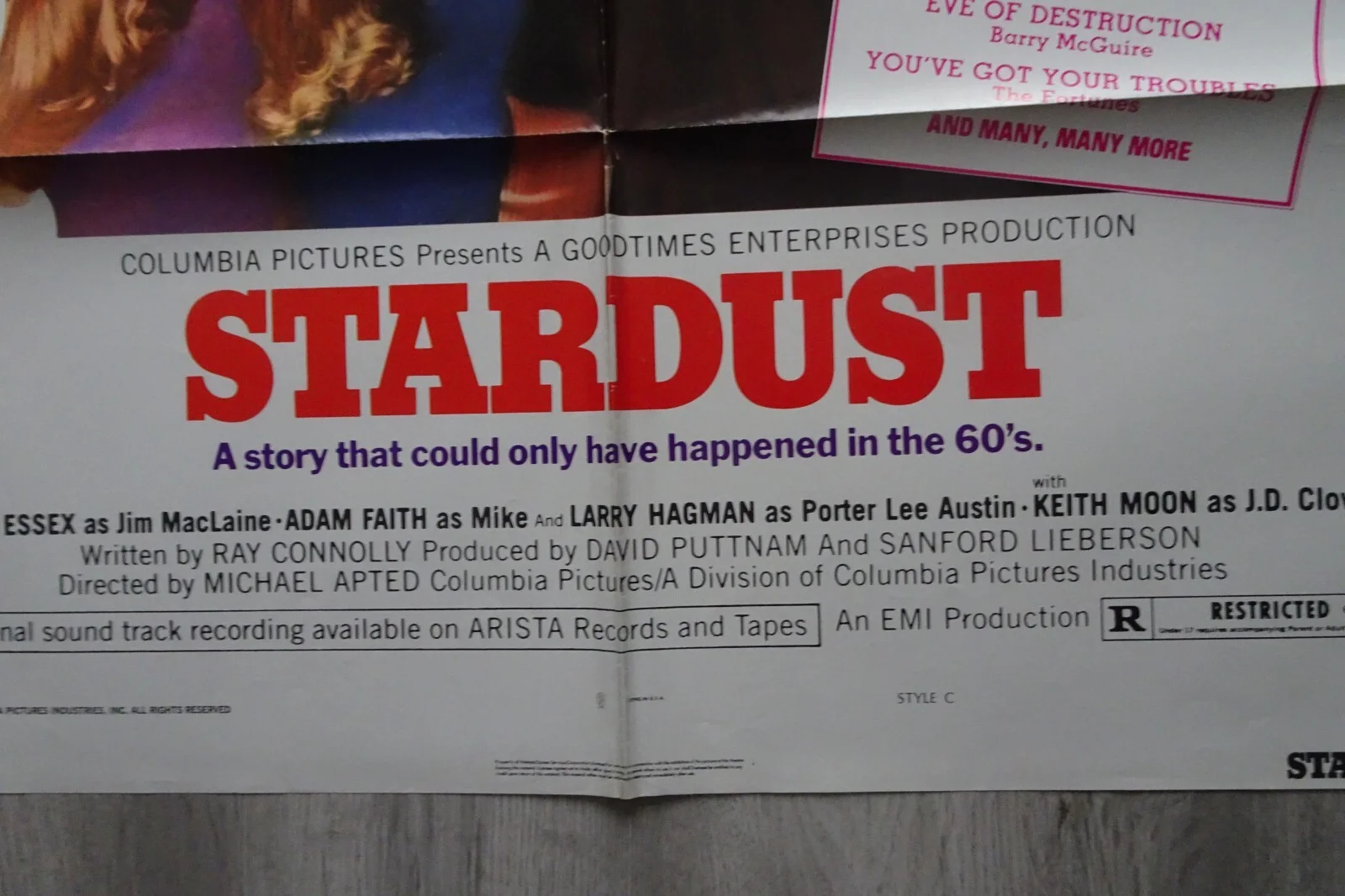 Stardust Poster One Sheet David Essex Adam Faith Vintage 1974, изображение 2