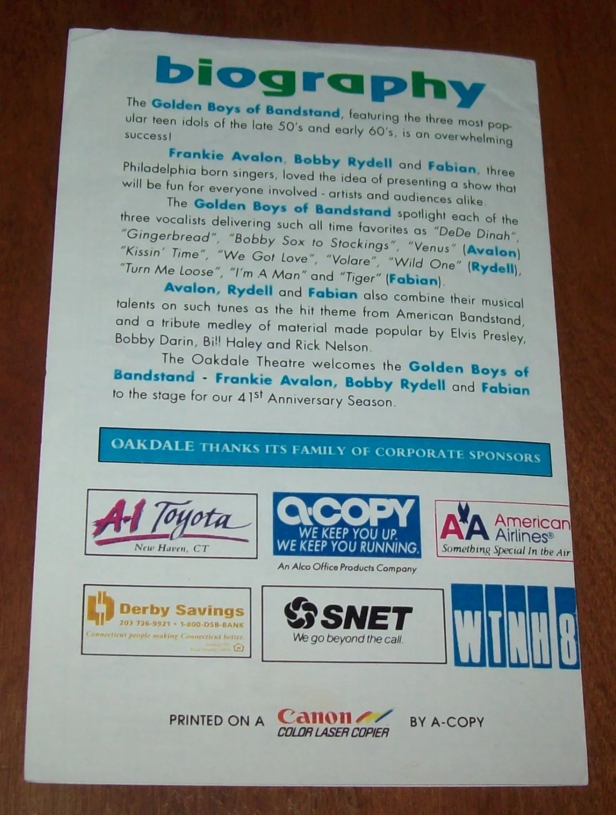 Fabian Autographed Golden Boys of Bandstand Pamphlet, изображение 3