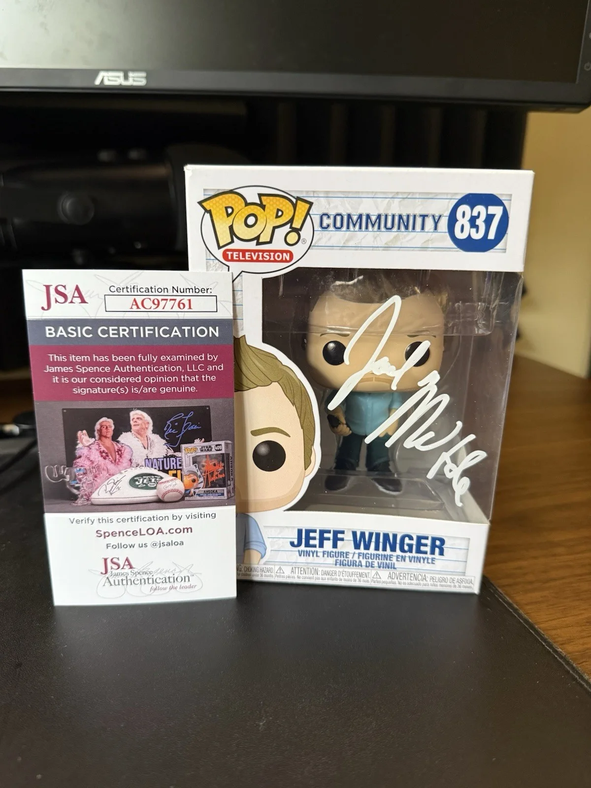 Joel McHale — Funko Pop Community Jeff Winger #837 Signed Figure JSA Certified, image 2