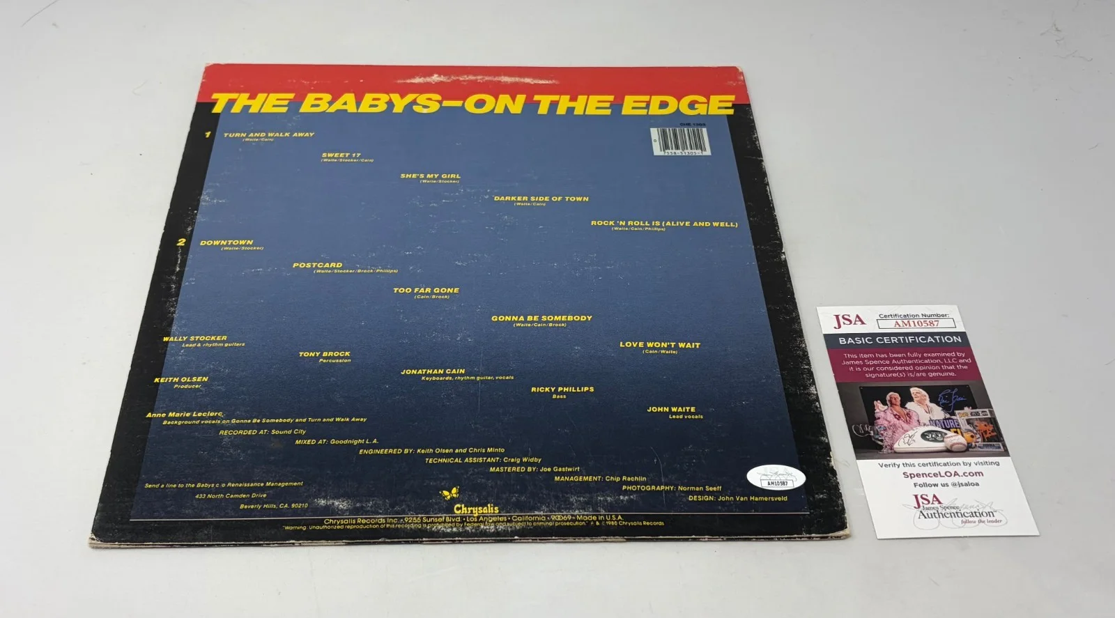 Jonathan Cain signed The Babys On Tne Edge Album JSA COA, image 2