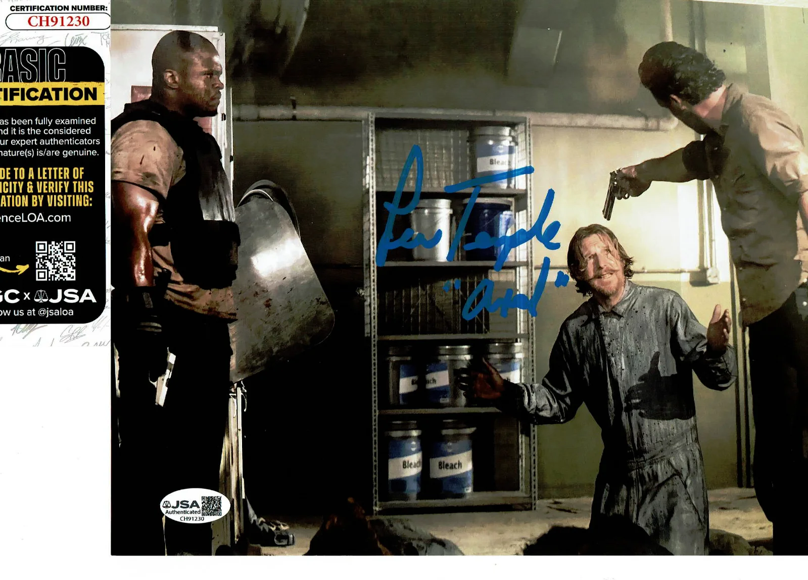 Lew temple — Walking Dead Lew Temple autographed 8x10 photo gun at his head JSA Certified