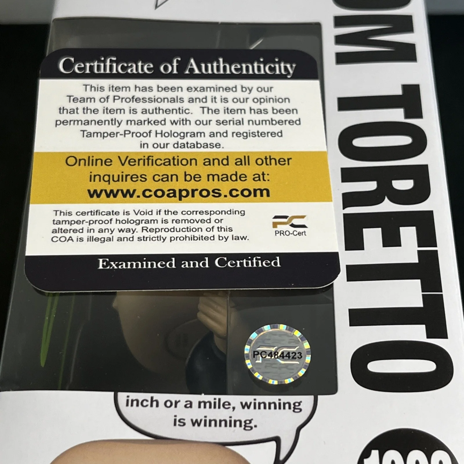 Vin Diesel — Vin Diesel ‘Fast & Furious’ Signed Funko Pop #1993 ‘Dom Toretto’ With COA, image 3