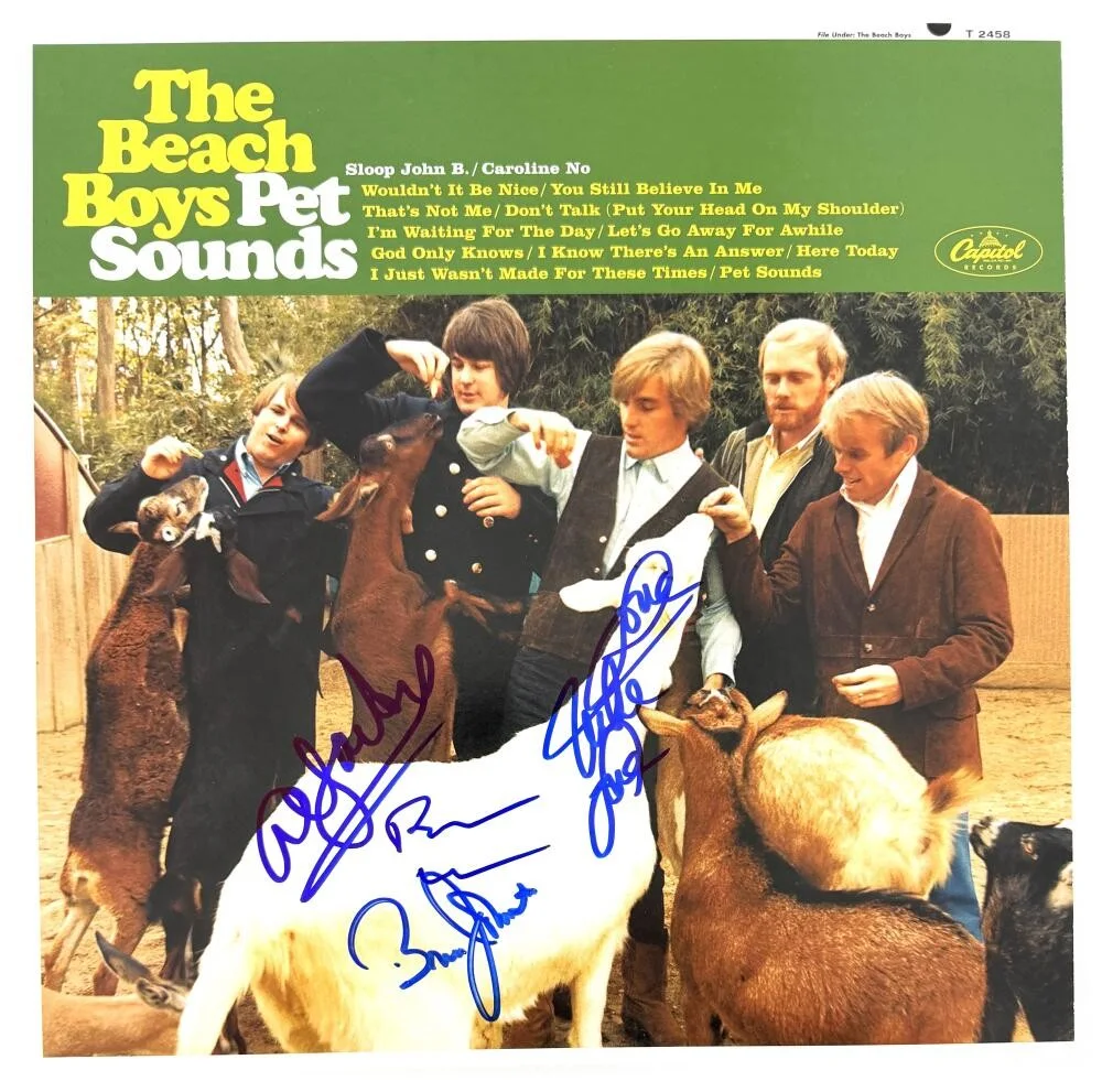 Al Jardine, Bruce Johnston, Mike Love, Brian Wilson — Beach Boys Signed Autograph Pet Sounds Album Record Brian Wilson +3 Beckett COA