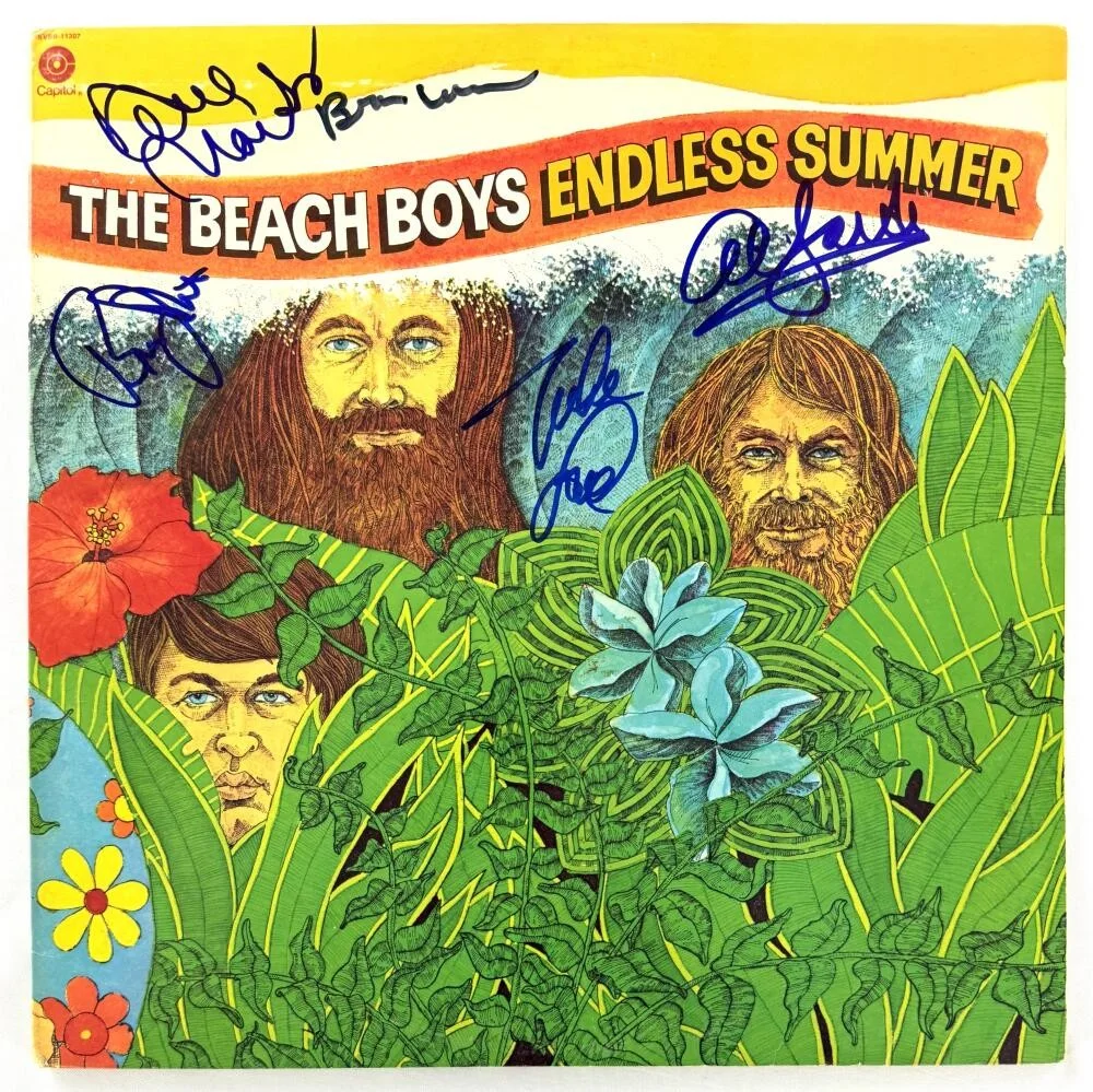 Al Jardine, Bruce Johnston, Mike Love, David Marks, Brian Wilson — Beach Boys Band x5 Signed Autograph Album Vinyl Record Brian Wilson Beckett COA