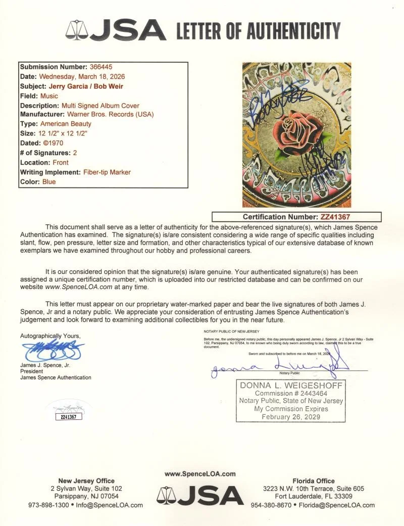 Jerry Garcia, Bob Weir — Jerry Garcia & Bob Weir Signed Autograph Grateful Dead Album Record LP - JSA COA, изображение 5