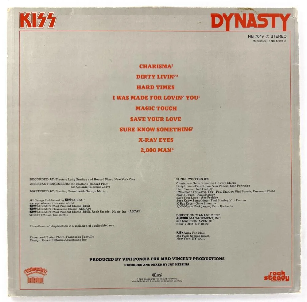 Peter Criss, Ace Frehley, Gene Simmons, Paul Stanley — Kiss Full Band Signed Autograph Dynasty Album Record Gene Ace Paul Peter JSA COA, изображение 2