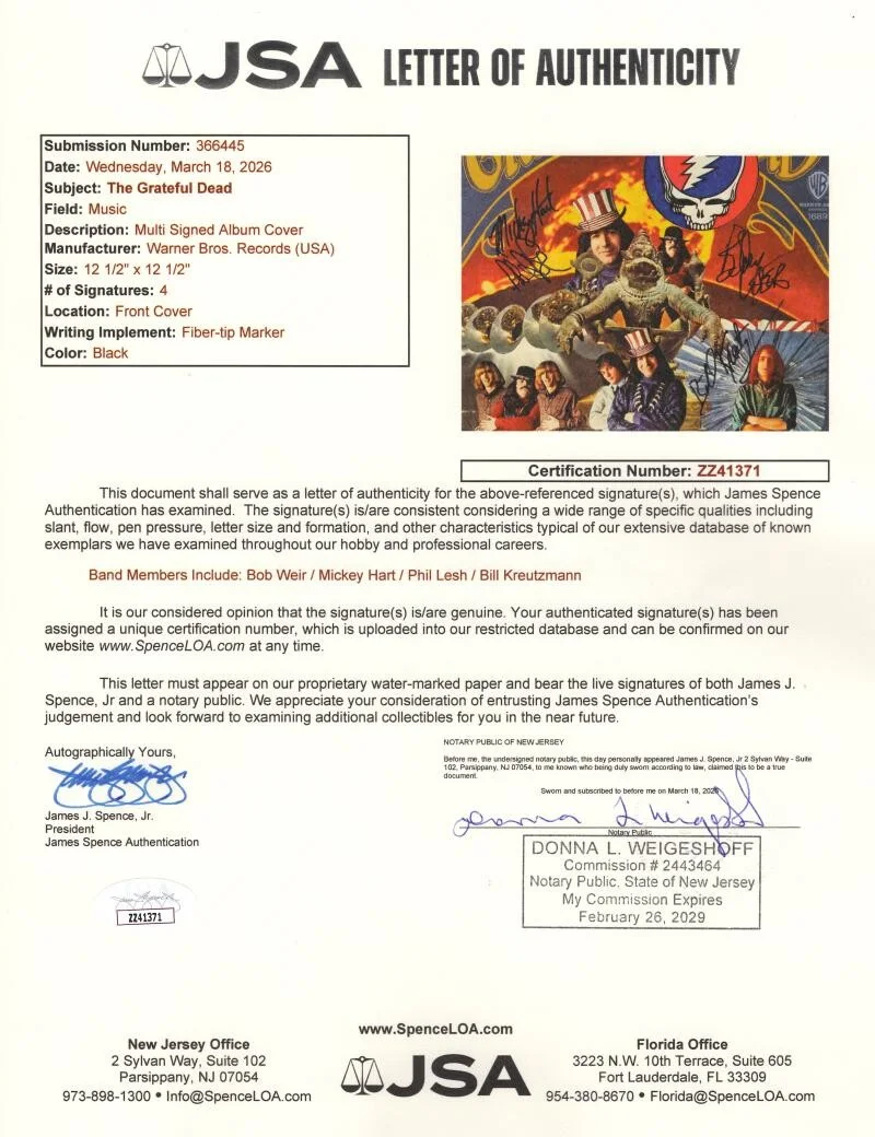 Mickey Hart, Bill Kreutzmann, Phil Lesh, Bob Weir — Grateful Dead Band Signed Autograph Album - Phil Lesh Bob Weir Hart +1 JSA COA, изображение 5