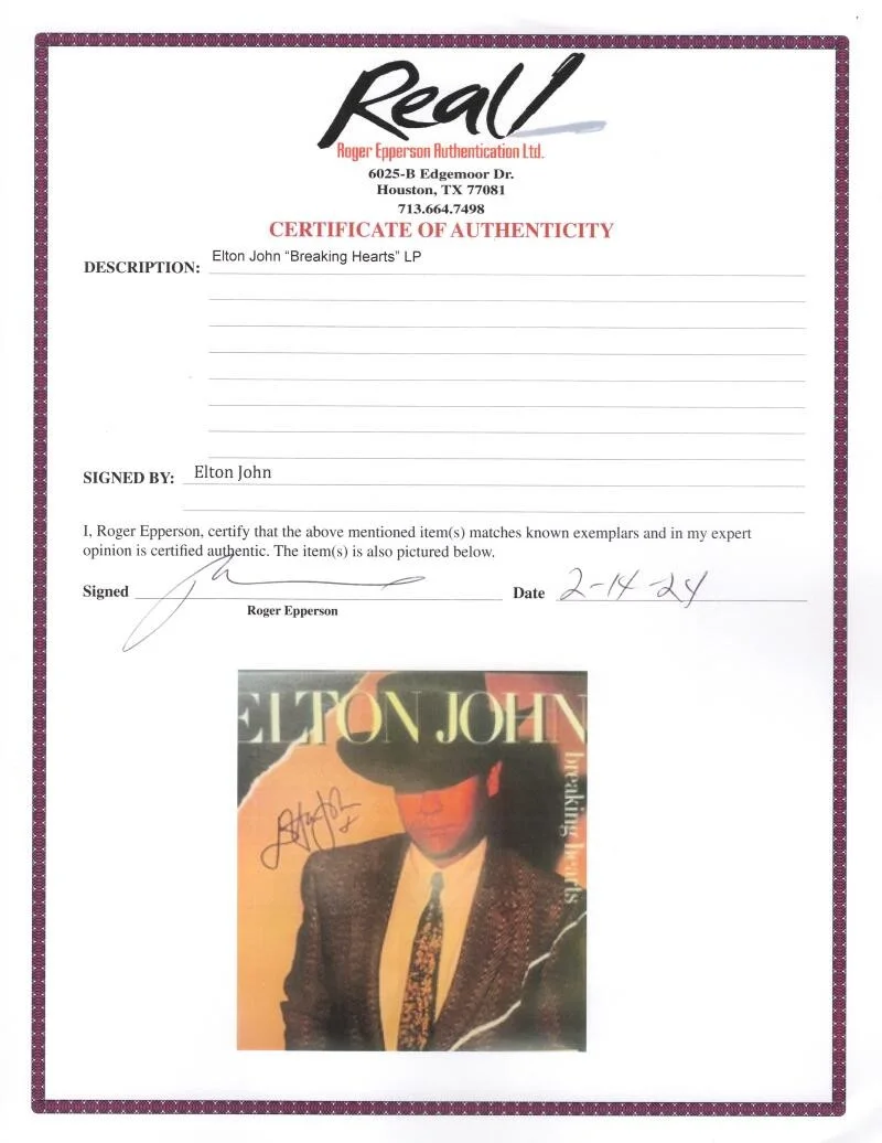 Elton John — Elton John Signed Autograph Breaking Hearts Album Vinyl Record LP w/ JSA COA, image 4