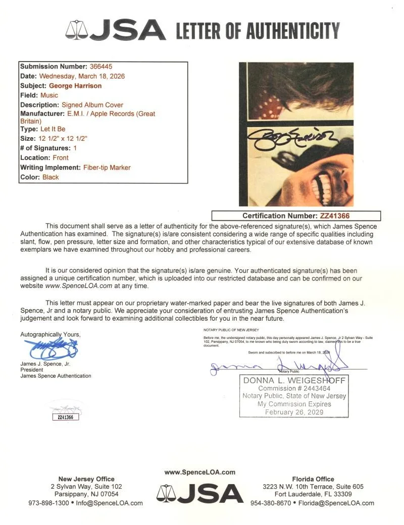 George Harrison — George Harrison The Beatles Signed Autograph Album Record LP - Let It Be JSA COA, изображение 4