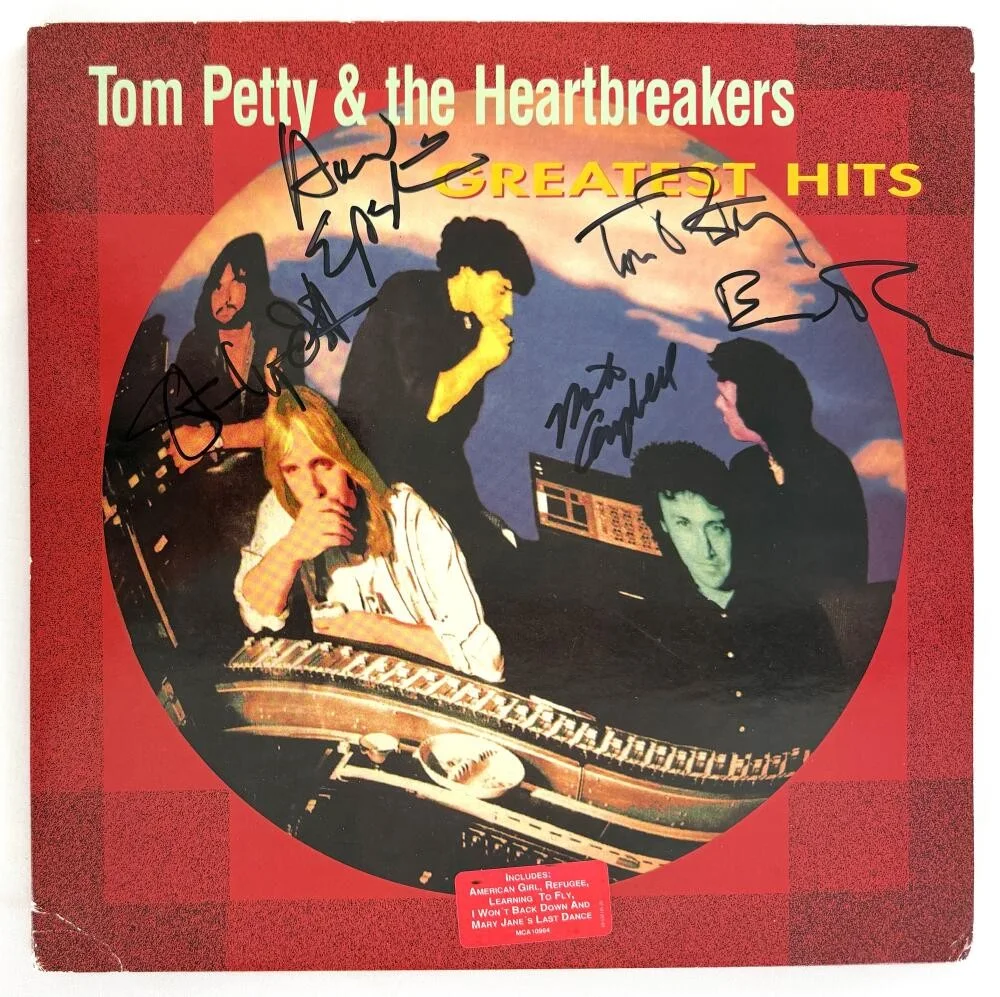 Mike Campbell, Howie Epstein, Stan Lynch, Tom Petty, Benmont Tenc — Tom Petty & the Heartbreakers x5 Signed Autograph Greatest Hits Album Record JSA
