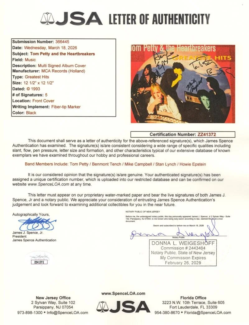 Mike Campbell, Howie Epstein, Stan Lynch, Tom Petty, Benmont Tenc — Tom Petty & the Heartbreakers x5 Signed Autograph Greatest Hits Album Record JSA, изображение 3