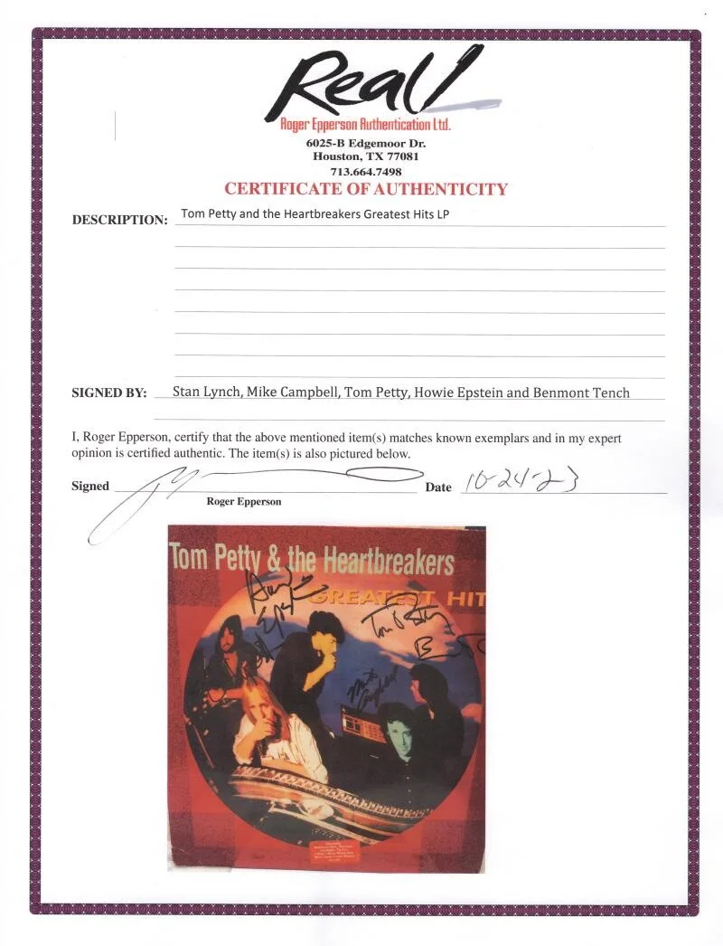 Mike Campbell, Howie Epstein, Stan Lynch, Tom Petty, Benmont Tenc — Tom Petty & the Heartbreakers x5 Signed Autograph Greatest Hits Album Record JSA, изображение 4