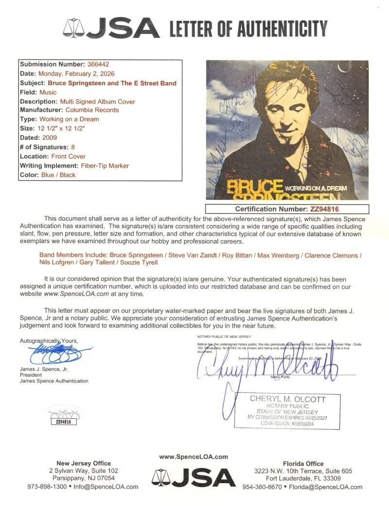 Roy Bittan, Clarence Clemons, Nils Lofgren, Bruce Springsteen, Ga — Bruce Springsteen and the E Street Band x8 Signed Autograph Album Record JSA COA, image 3