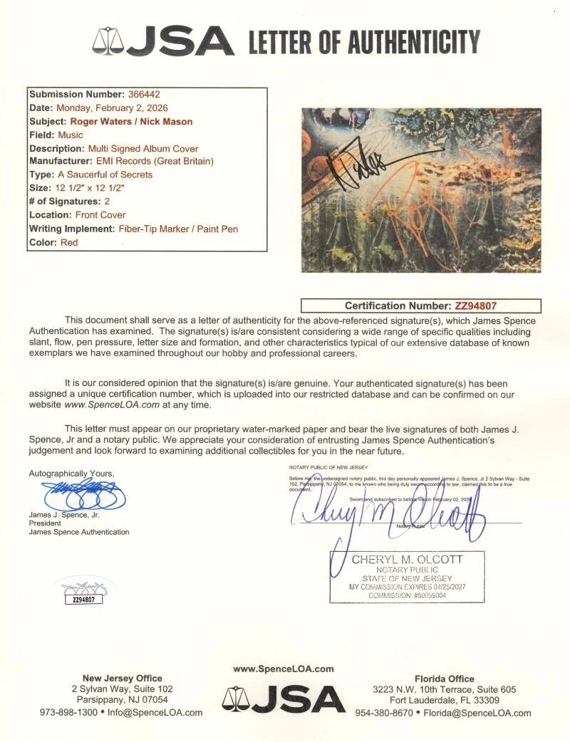 Nick Mason, Roger Waters — Roger Waters & Mason Signed Autograph Saucerful of Secrets Album Record JSA COA, image 4