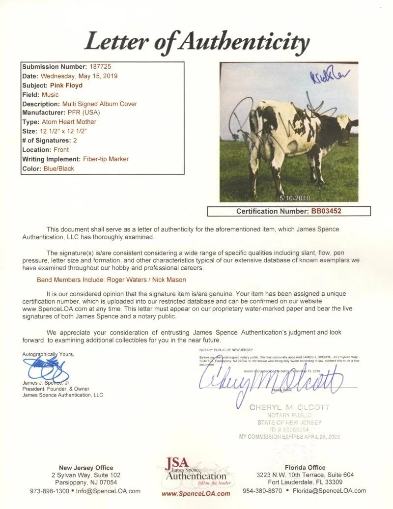 Nick Mason, Roger Waters — Roger Waters & Nick Mason Signed Autograph Pink Floyd Atom Vinyl Record JSA COA, image 4